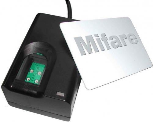 Scanner FS25 USB2.0 combina um scanner de impressão digital e um leitor/gravador de cartão Mifare compatível com o padrão ISO14443A
